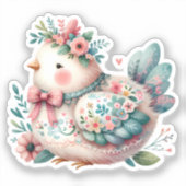 Bloemen Folk Vogel met Pastel Boho Charm Sticker (Voorkant)