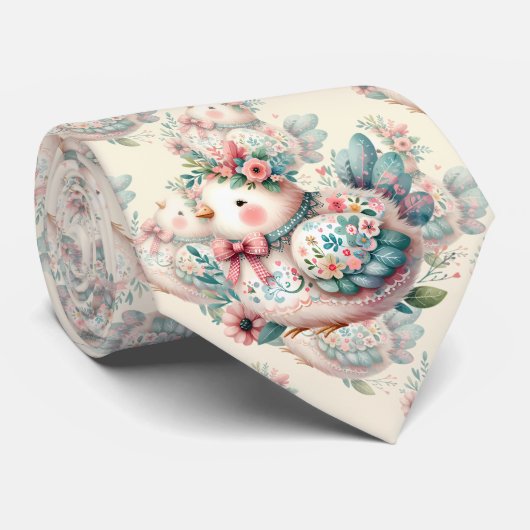Bloemen Folk Vogel met Pastel Boho Charm Stropdas (Opgerold)