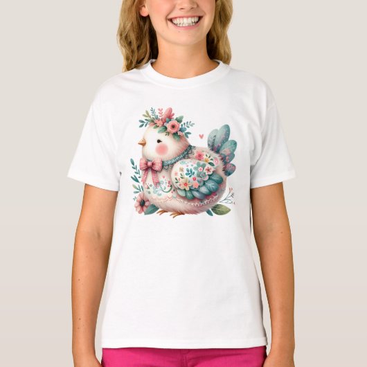Bloemen Folk Vogel met Pastel Boho Charm T-shirt (Voorkant)