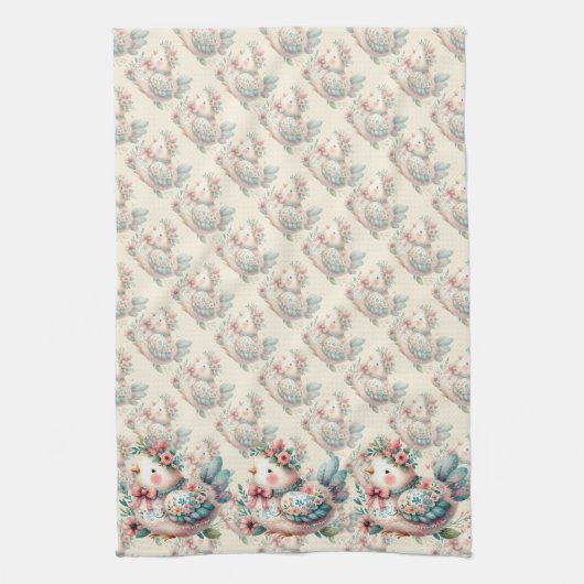 Bloemen Folk Vogel met Pastel Boho Charm Theedoek (Verticaal)