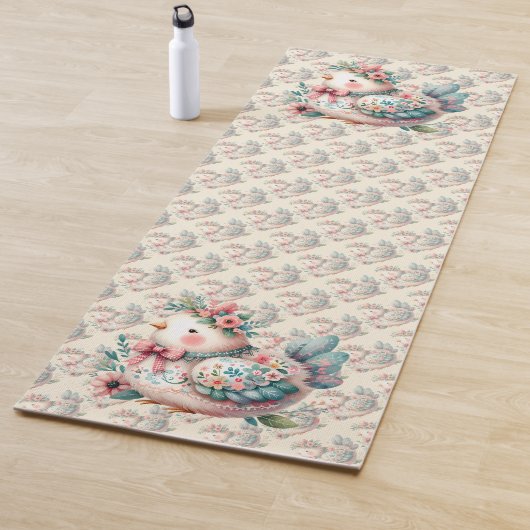 Bloemen Folk Vogel met Pastel Boho Charm Yogamat (In situ)