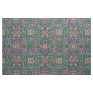 Bloemen Fractal Hippie Flowers Roze Groen  Stof