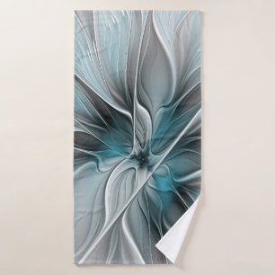 Bloemen Fractal Modern Abstract Bloemblauw Grijs Badhanddoek