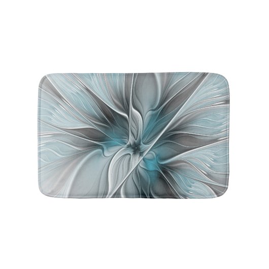 Bloemen Fractal Modern Abstract Bloemblauw Grijs Badmat (Voorkant)