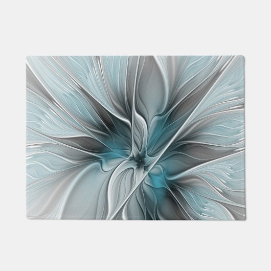 Bloemen Fractal Modern Abstract Bloemblauw Grijs Deurmat (Voorkant)