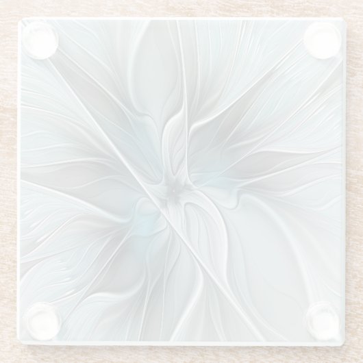 Bloemen Fractal Modern Abstract Bloemblauw Grijs Glazen Onderzetter (Achterkant)