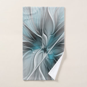 Bloemen Fractal Modern Abstract Bloemblauw Grijs Handdoek