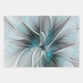 Bloemen Fractal Modern Abstract Bloemblauw Grijs Inpakpapier Vel (Voorkant)