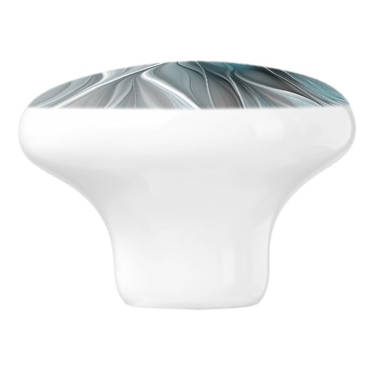 Bloemen Fractal Modern Abstract Bloemblauw Grijs Keramische Knop (Zijkant)