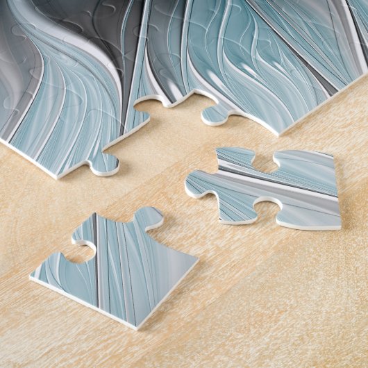 Bloemen Fractal Modern Abstract Bloemblauw Grijs Legpuzzel (Zijkant)