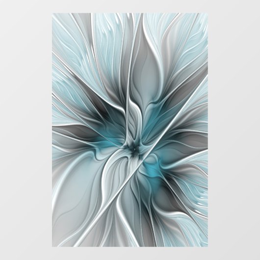 Bloemen Fractal Modern Abstract Bloemblauw Grijs Raamsticker (Vel)