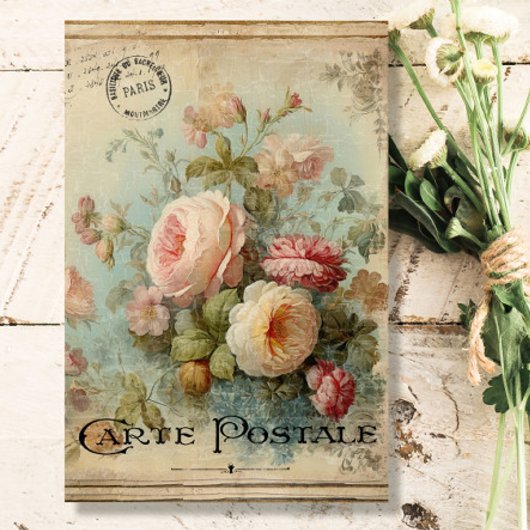 Bloemen Frans Blauw Roze Ephemera Decoupage Tissuepapier