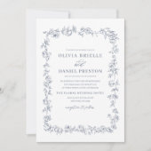 Bloemen Frans  QR Code Dusty Blue Wedding Kaart (Voorkant)