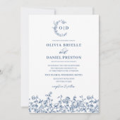 Bloemen Frans  QR Code Navy Blue Wedding Kaart (Voorkant)