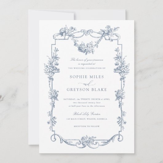 Bloemen Franse Rozen Lijst bruiloft Kaart (Voorkant)