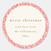 Bloemen Gedempt Rood Schattige Aangepaste Kerstmi Ronde Sticker (Voorkant)