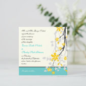 Bloemen geel turquoise bruiloft uitnodiging (Staand voorkant)