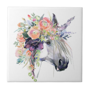 Bloemen Geklede Eenhoorn Tegeltje