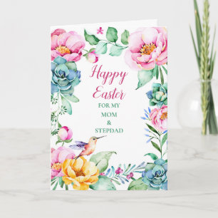 Bloemen Gelukkig Pasen Mam en stiefvader Feestdagen Kaart