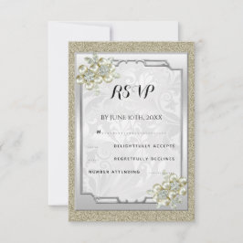 Bloemen Gem ingelijst, Goud & Zilveren Bruiloft RS RSVP Kaartje