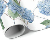 Bloemen Geometrie - Blauw & Wit Hydrangeas Cadeaupapier (Rol Hoek)