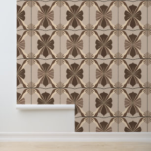 Bloemen Geometrisch Bruin Patroon Behang