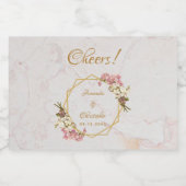 Bloemen Geometrisch Marmer Goud Roze Orchideeën Br Sparkling Wijnetiket (Enkel label)