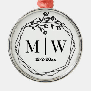 Bloemen geometrische FRM paar bruiloft 2 Initiaal Metalen Ornament
