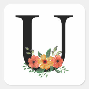 Bloemen gepersonaliseerd monogram vierkante sticker