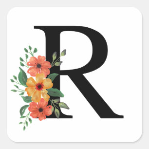 Bloemen gepersonaliseerd monogram vierkante sticker