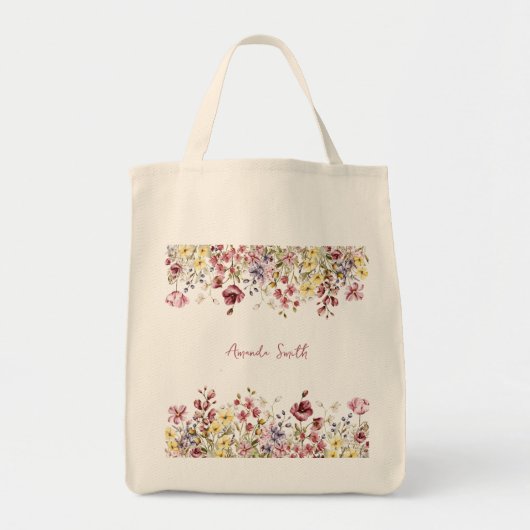 Bloemen Gepersonaliseerd Naam Bloemen Tote Bag (Voorkant)