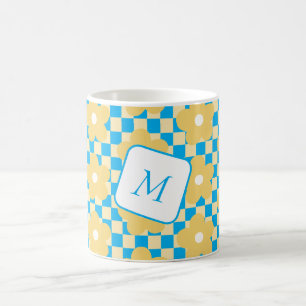 Bloemen geruit geel en blauw ontwerp koffiemok