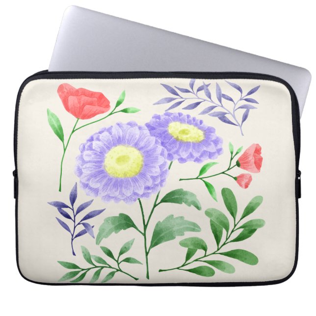 Bloemen geschilderd in waterverf laptop sleeve (Voorkant)