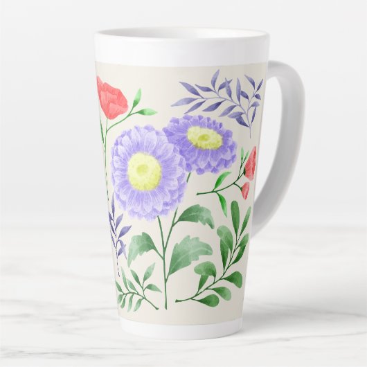 Bloemen geschilderd in waterverf latte mok (Rechterhoek)