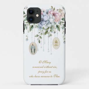 Bloemen Gezegende Maria religieuze gebedsmedailles iPhone 11 Hoesje