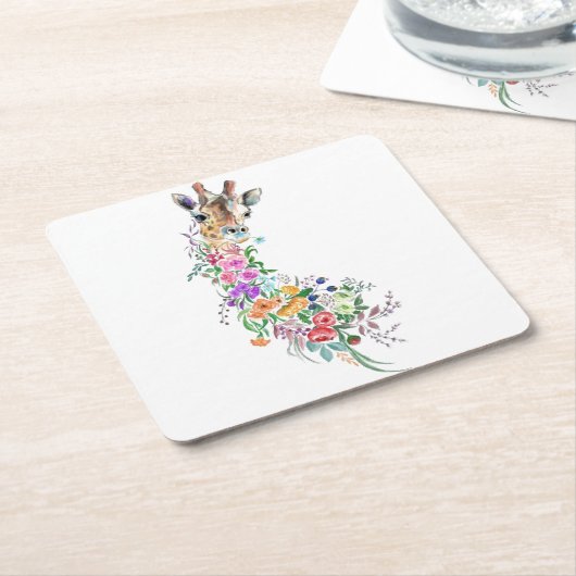 Bloemen Giraffe Papier Onderzetter (Schuin)