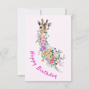 Bloemen Giraffe Verjaardag Kaart