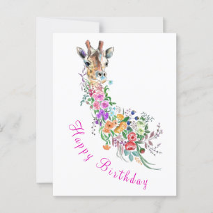 Bloemen Giraffe Verjaardag Kaart