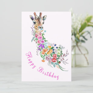 Bloemen Giraffe Verjaardag Kaart