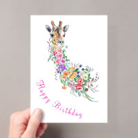 Bloemen Giraffe Verjaardag Kaart
