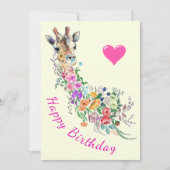 Bloemen Giraffe Verjaardag Kaart Waterverf (Voorkant)