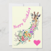 Bloemen Giraffe Verjaardag Kaart Waterverf (Achterkant)