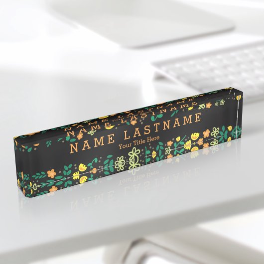 Bloemen Girly Custom Black Desk naamplaat Naambordje