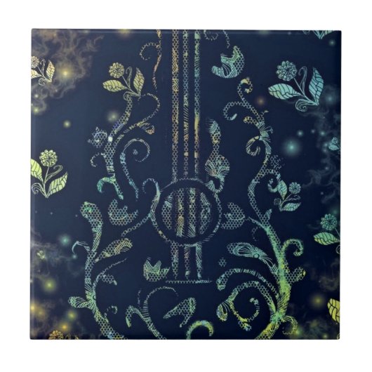 Bloemen Gitaar Keramische Tegel Tegeltje (Voorkant)