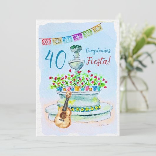 Bloemen Gitaar Waterverf Mexicaanse Fiesta Verjaar Kaart (Staand voorkant)