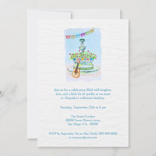 Bloemen Gitaar Waterverf Mexicaanse Fiesta Verjaar Kaart (Achterkant)