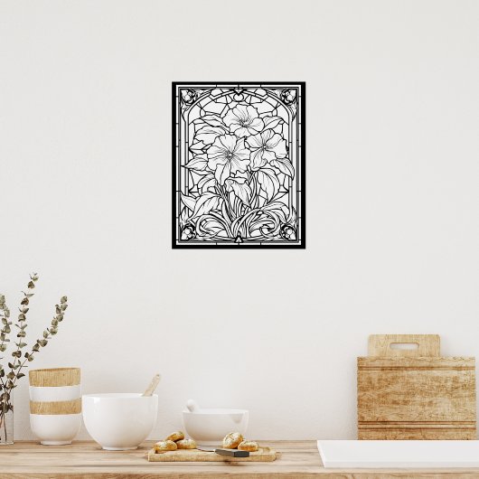 Bloemen Glas in lood Venster Kleurplaat Poster (Keuken)