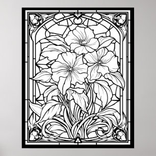 Bloemen Glas in lood Venster Kleurplaat Poster