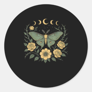 Bloemen Goblincore Mot en Vlinder Cottagecore  Ronde Sticker