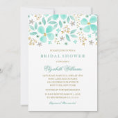 Bloemen Gold Mint Leaf Bruids Douche Uitnodiging (Voorkant)